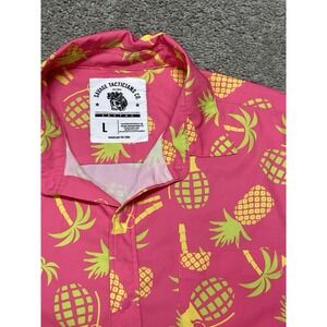 Savage Tacticians Shirt Men's Lg Pink Pineapple Grenade Short Sleeve Beach EUC